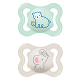 MAM Air Silikon-Schnuller, 2er-Pack, extra leichtes und luftiges Design, zahnfreundlicher Baby-Schnuller aus MAM SkinSoft-Spezialsilikon, mit Schnullerbox, 6-16 Monate, Bär/Nashorn