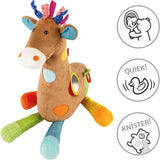 SIGIKID 42863 Giraffe XXL Babyspielzeug, PlayQ Lernspielzeug, Plüschtier mit Beißring, Rassel, Spiegel, quietschend, für Babys und Kinder ab 3 Monaten, Mehrfarbig/Giraffe 72 cm, Toys Bebe Naty Shop