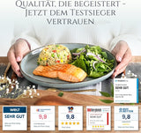 Steingut Geschirrset 6 Personen Rustikal 24 tlg. TESTSIEGER, Hochwertiges Landhausstil Steingut Geschirr Set, Schüssel- und Teller Set, Tafelservice 6 Personen, Geschirrsets Pure Living in Rauchblau