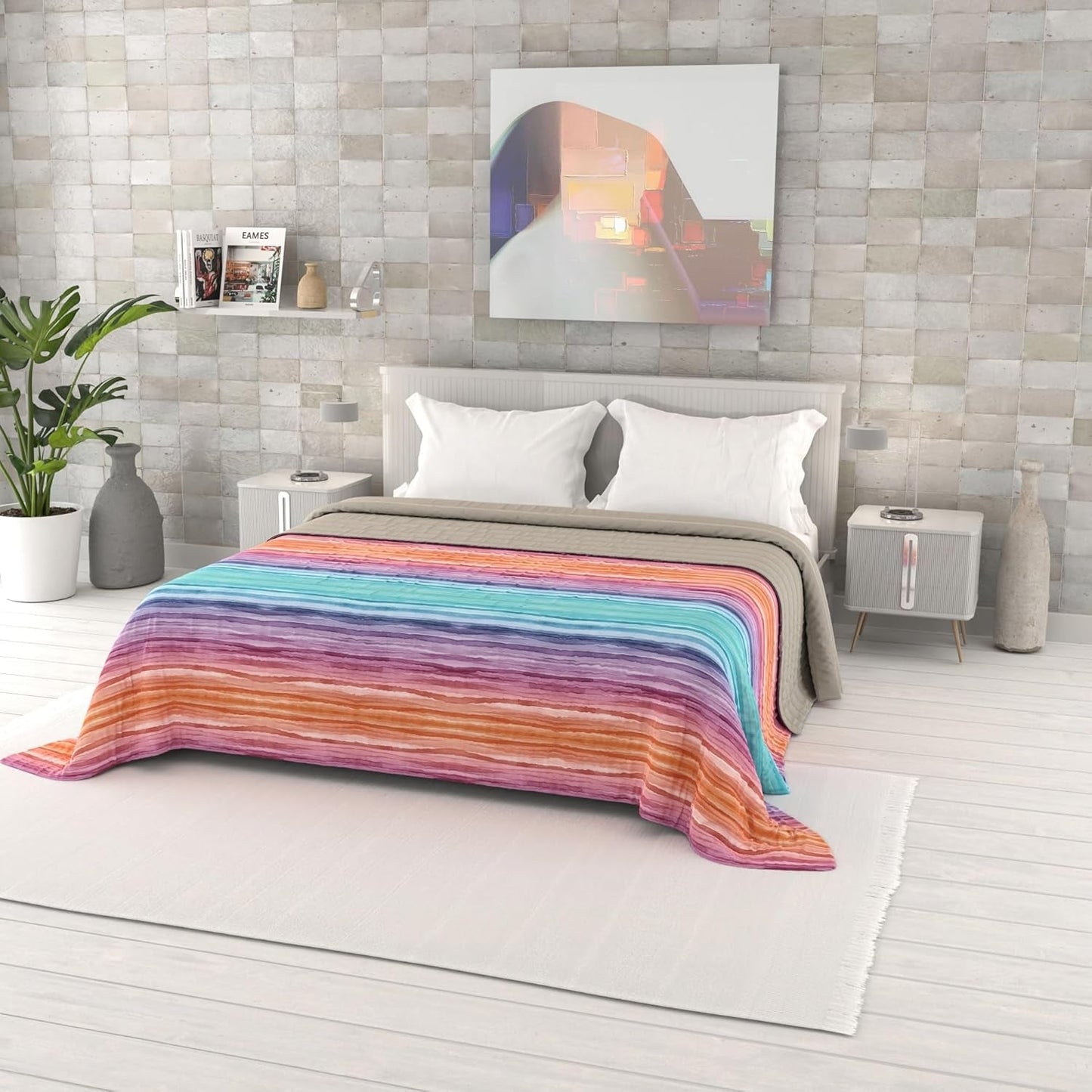 Fantasiebedruckte Sommerdecke, Polyesterfüllung, Blütenblätter, 260 x 270 cm