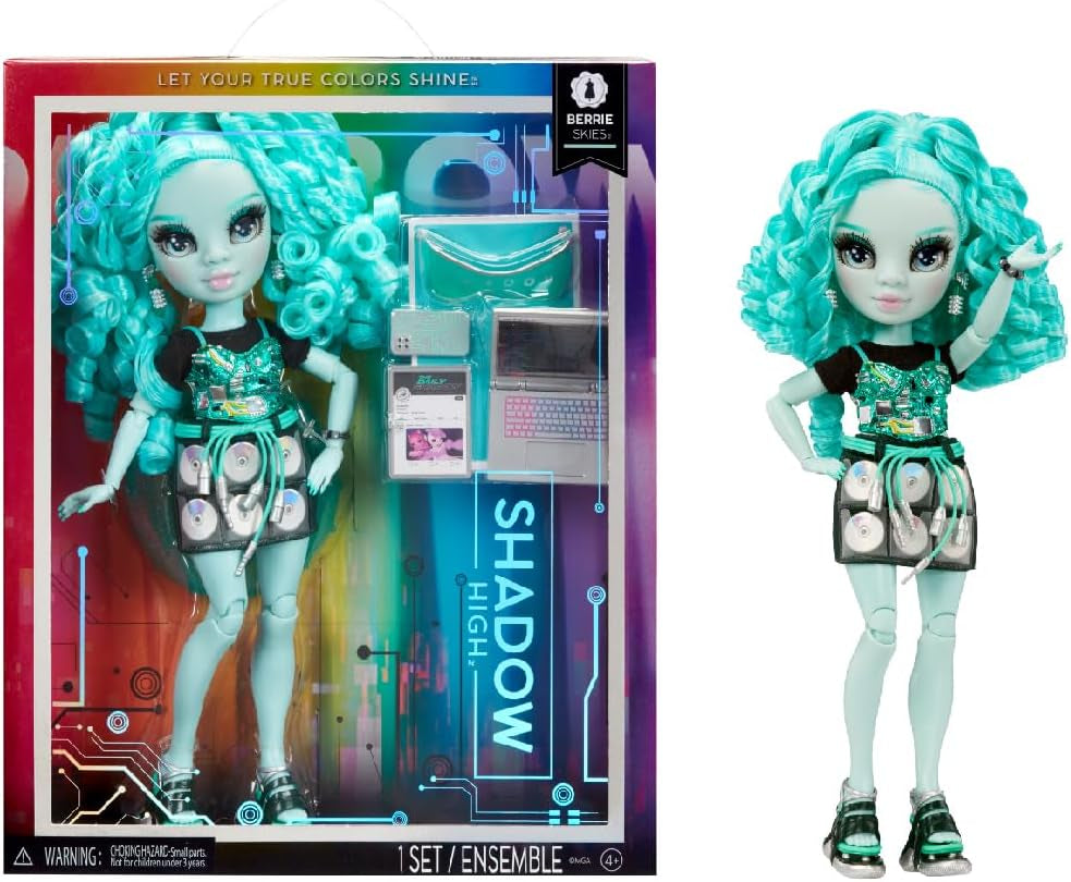 Rainbow High Shadow High Serie 3 – Berrie Skies – Grüne Modepuppe – Modisches Outfit und über 10 farbenfrohe Spielaccessoires – Ideal für 4–12-Jährige und Sammler