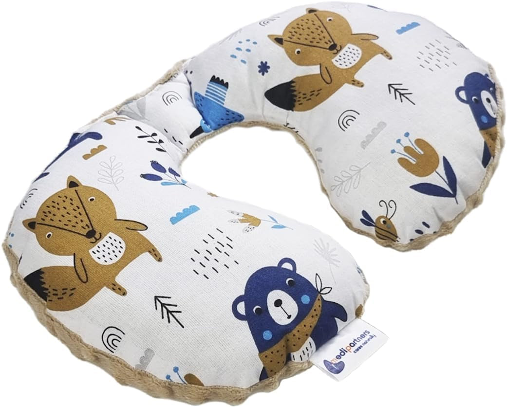 Medi Partners Baby-Nackenkissen, Nackenstütze, 100 % Baumwolle/Minky, Baby-Nackenkissen für Auto, Kinderwagen, Reisen, Reisen, Schlafen, Nackenkissen, Schlummerrolle (REH mit grauem Minky), zervikale orthopädische Kissen, Naty Shop, Tiere, Boho mit beigem Minky