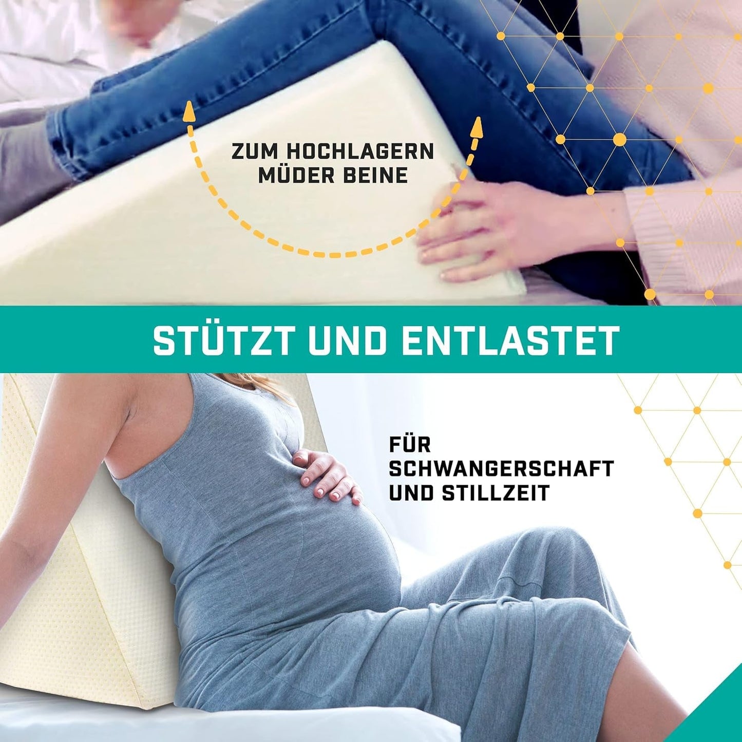 Keilkissen für Bett und Sofa – Ideal als Lesekissen, Rücken im Bett oder zum Hochlegen der Beine – Formstabiler Schaumstoff – Bezug waschbar