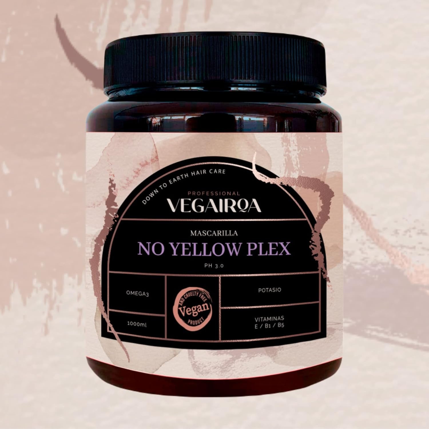 VEGAIROA – No Yellow Plex Mask – Neutralisierende Maske für Gelb- und Orangetöne – Feuchtigkeitsspendende Pflege – Violettes Pigment – Professionelles veganes Haarprodukt – 1000 g Naty Shop Haarmaske