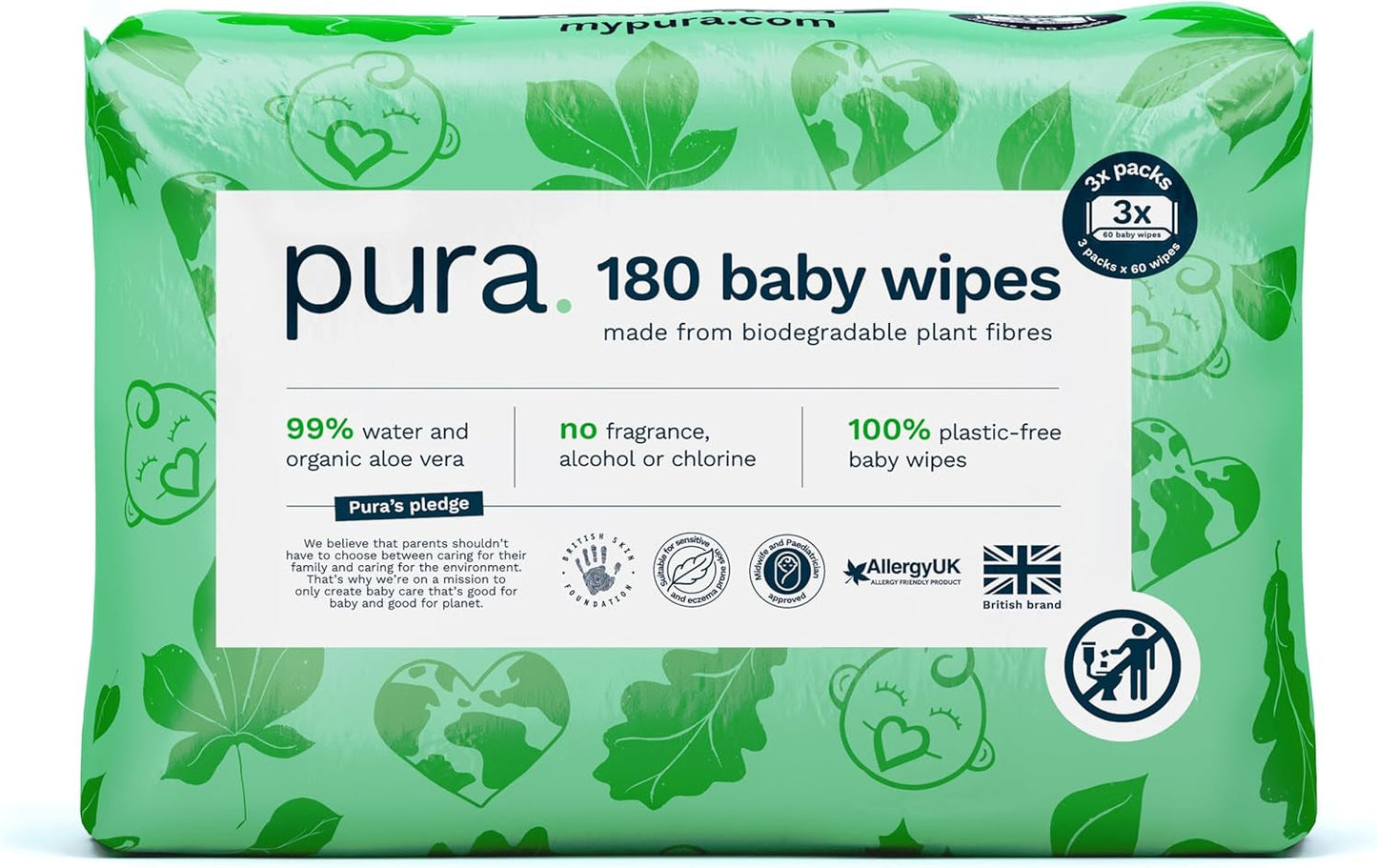 Umweltfreundliche Einweg-Babytücher für empfindliche Babyhaut, 70 Tücher (1 Packung), 99 % Wasser, 100 % plastikfrei, für empfindliche Haut, die zu Ekzemen neigt, bei Neugeborenen, biologisch abbaubar, vegan