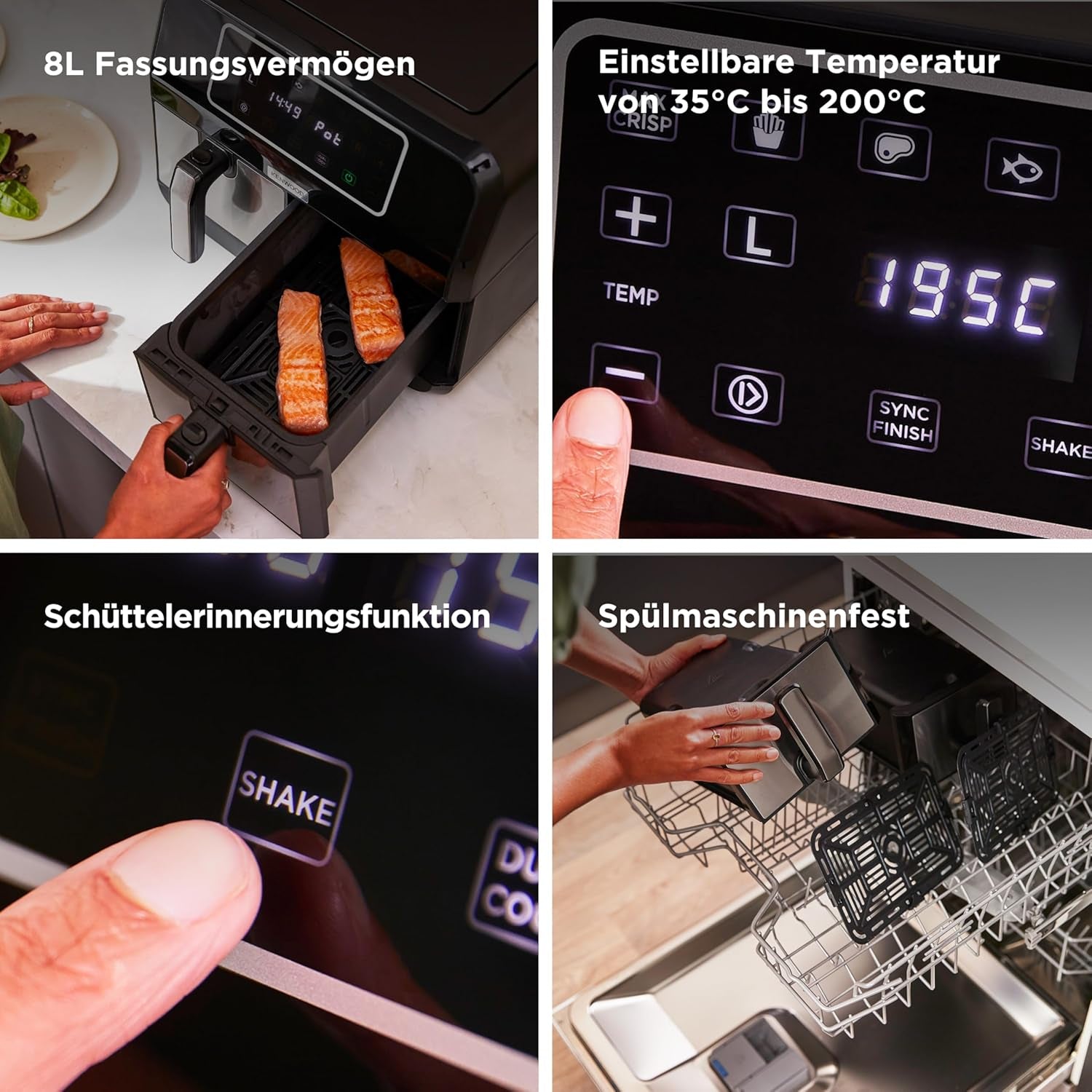Kenwood Khealthy Twin Airfryer, 8 l (2 x 4 l), Doppelkammer, 8 Programme, Dual Cook & Sync Finish-Funktion, Touchscreen-Geräte Naty Shop