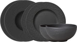 Villeroy & Boch Manufacture Rock Starter-Set, 6-teilig, schwarz, spülmaschinenfest, mikrowellengeeignet, mattschwarzes Geschirrset, Geschirr, Besteck, Premium-Porzellan