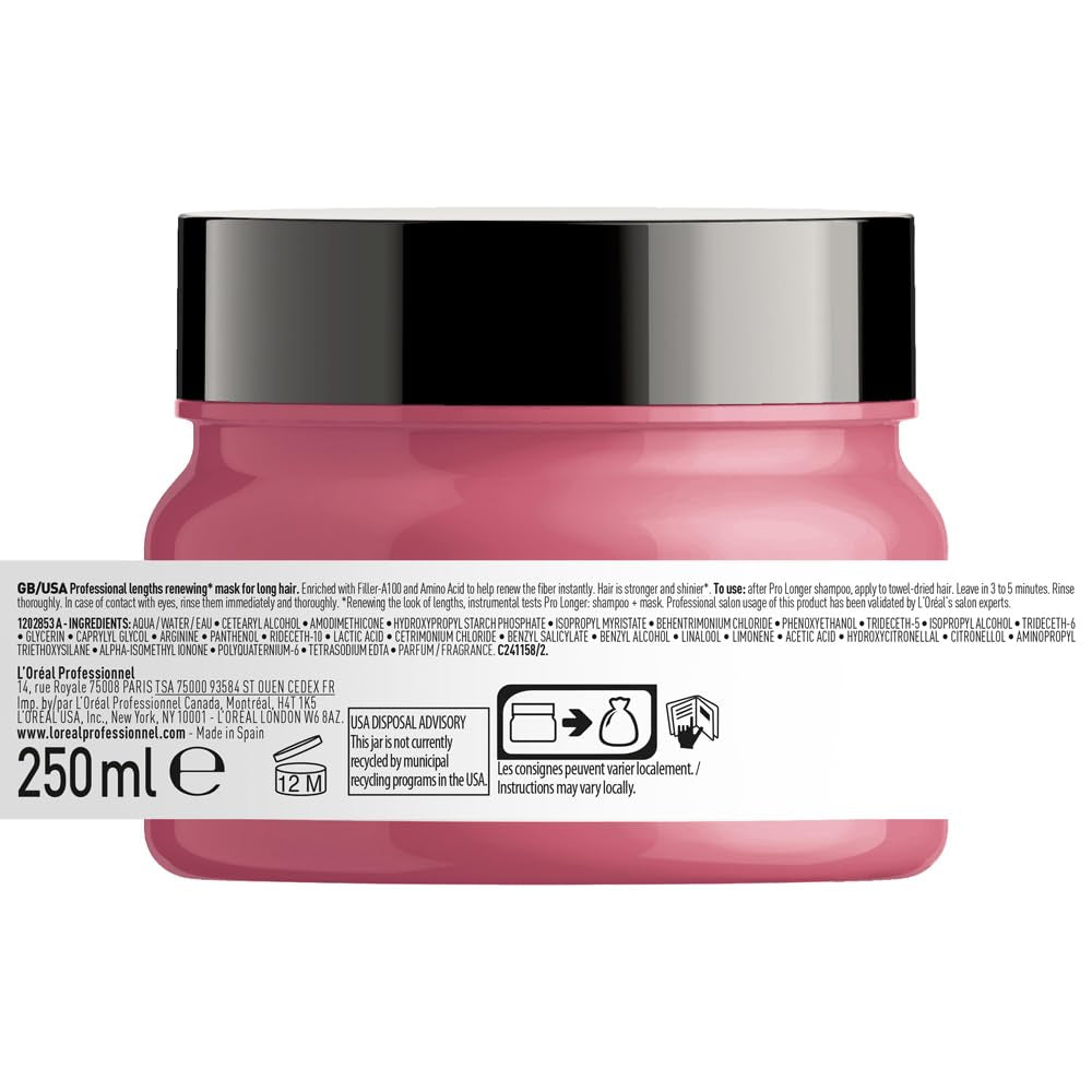 L'Oréal Professionnel Haarstärkende Maske für langes und dünnes Haar mit Füllstoff A-100 und Aminosäuren, Serie Expert, Pro Longer Mask Haarmaske Naty Shop