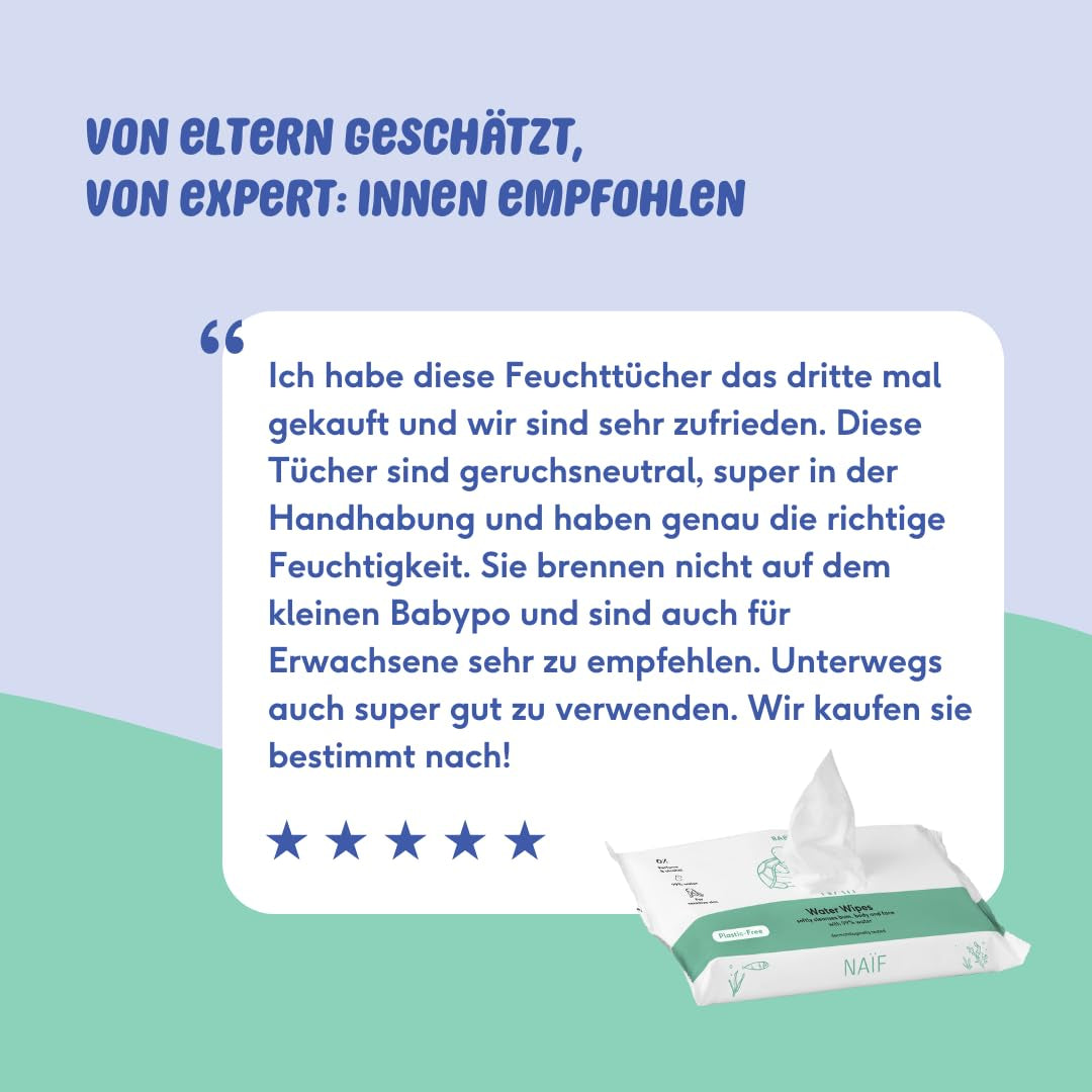 Naïf – Plastikfreie Feuchttücher – 864 Stück (16 Packungen à 54 Tücher) – Pflege für Babys Po, Körper und Gesicht – 99 % Wasser – 0 % Parfüm und Alkohol