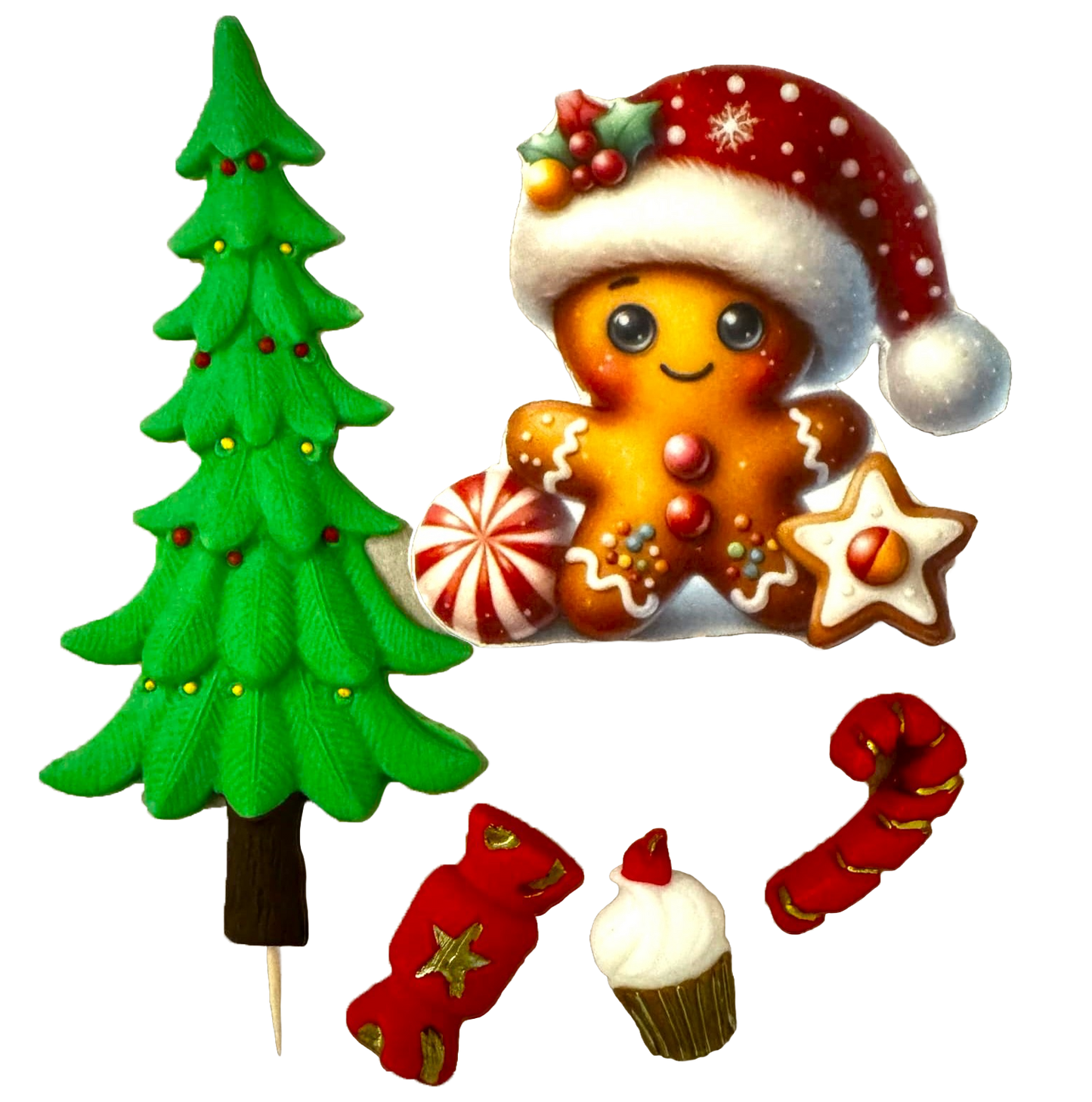 Set mit 5 essbaren Dekorationen aus Zuckerpaste, Winterferien-Dekorationen aus Zuckerpaste, Naty Shop