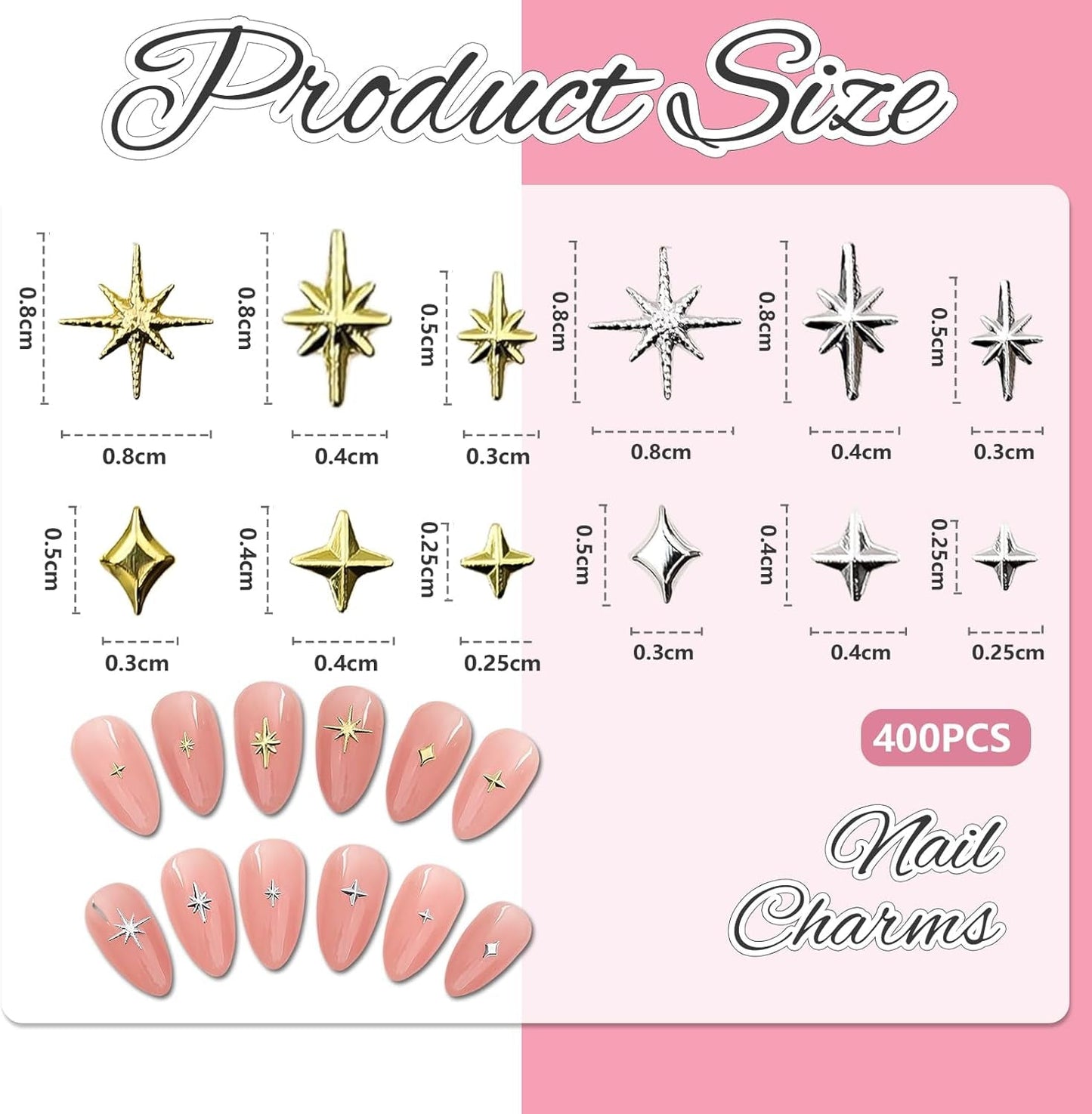 400 Stück Stern Nail Charms Gold Silver, Charms Nägel Zubehör, Nagel Deko, Nail Art Zubehör, Nagel Charms, Nagel Steine, Nail Design, Charms Für Nägel
