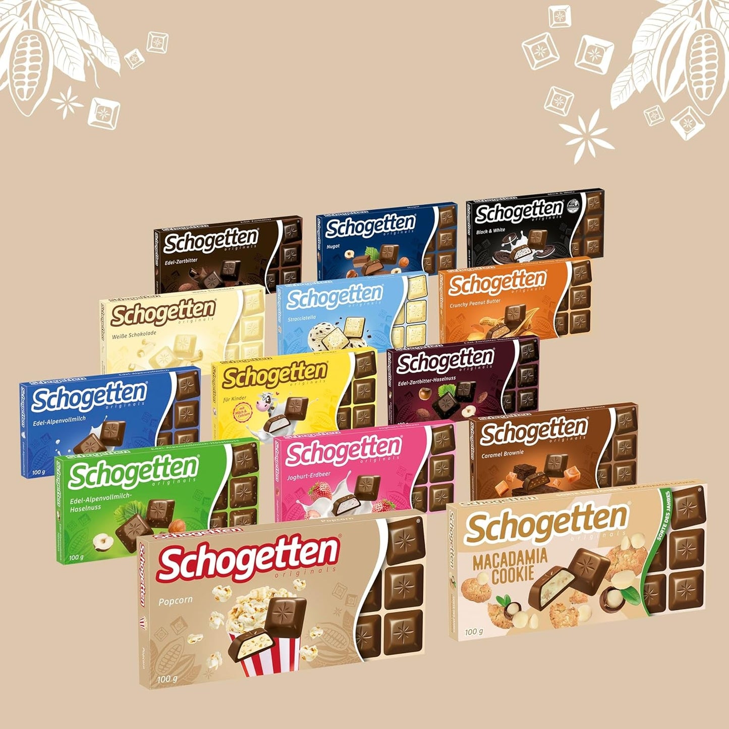 Schogetten Popcorn 1 Tafel Schokolade x 100g, Milchschokolade mit Popcorn und Maisstückchen, praktische Einzelstücke. Eine Delikatesse. Stück für Stück.