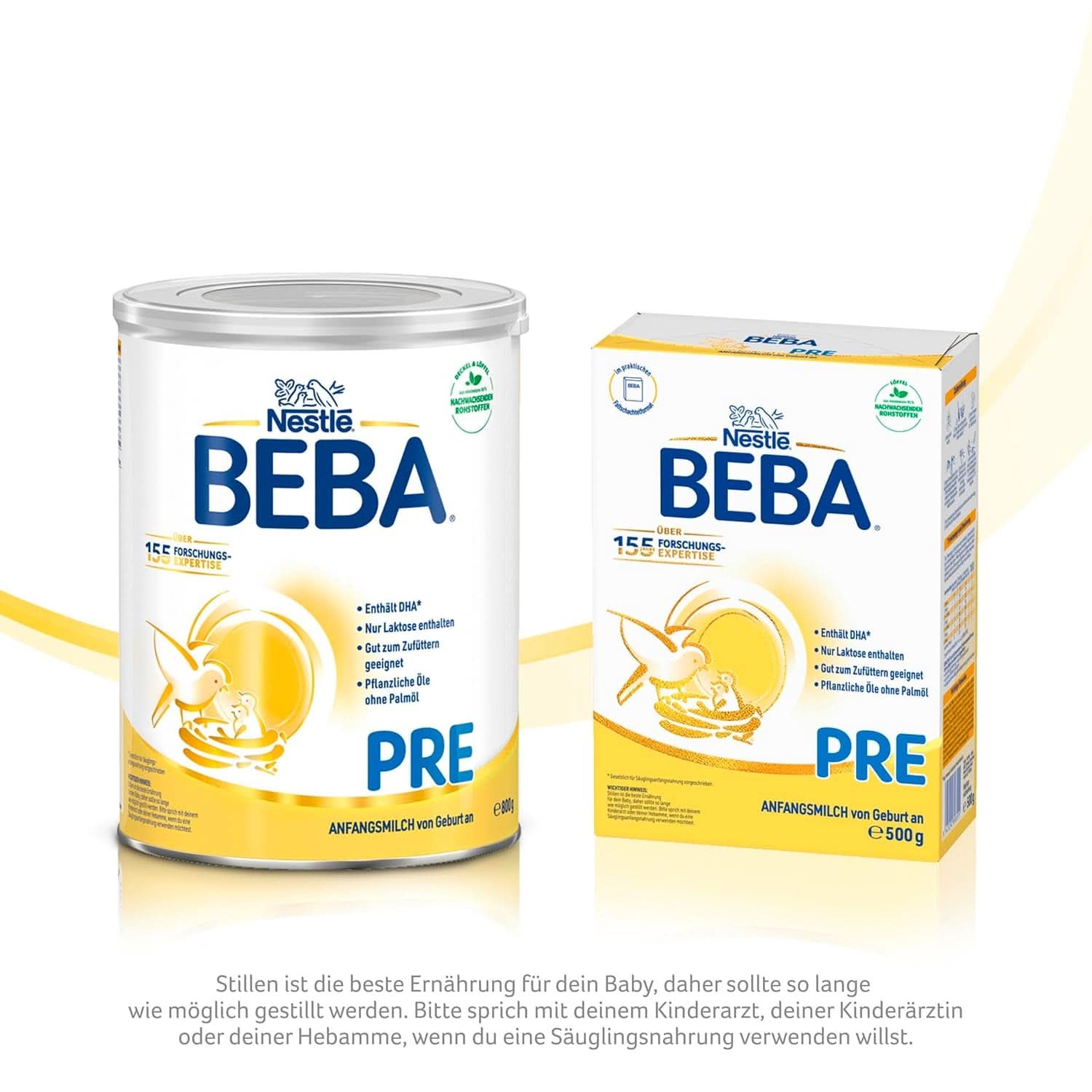 BEBA PRE Anfangsmilch von Geburt an, Babynahrung mit DHA, nur Laktose, ohne Palmöl, Packung 3 (3 x 800 g) Naty Shop