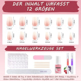 360-teiliges Ballerina-Kunstnägel-Set mit Farbverlauf, rosa-weißer Farbverlauf zum Aufkleben, künstliche Nägel mit 2 Nagelölstiften, mittlere künstliche Nägel im Ombré-Stil für Frauen zum Selbermachen