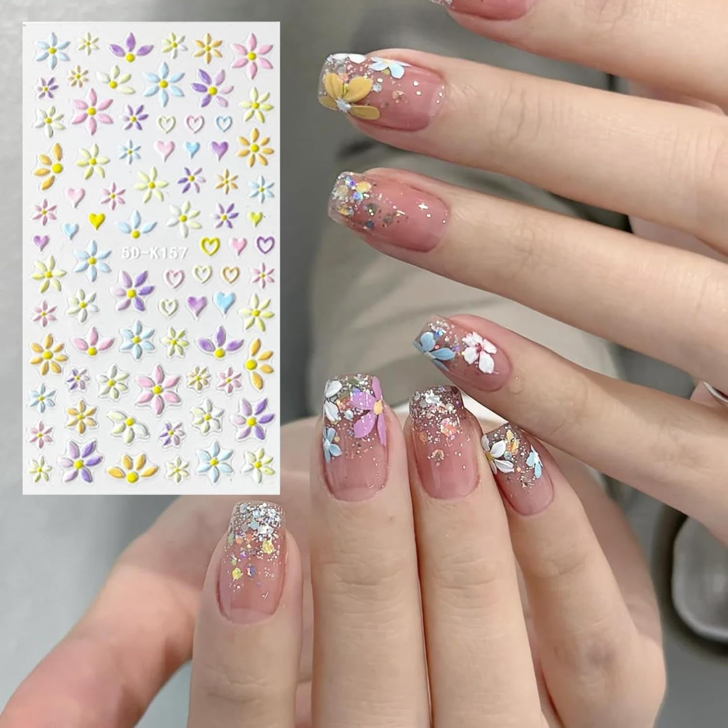 Nagelsticker-Set für einzigartiges Nageldesign, 4 Blatt Frühlingsthemen Nail Art Zubehör, perfekt für 3D-Gel-Nägel und UV-Gel-Streifen