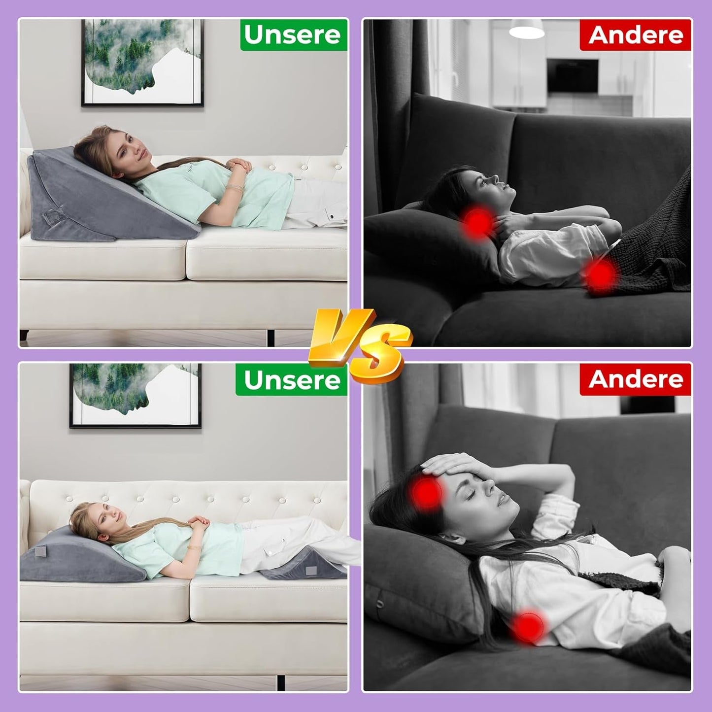 Verstellbares Federkissen aus hochdichtem Schaumstoff, ergonomisches Rückenkissen für Bett und Sofa, Anti-Reflux-Lesekissen zum Schlafen, Spielen, Fernsehen (schwer)