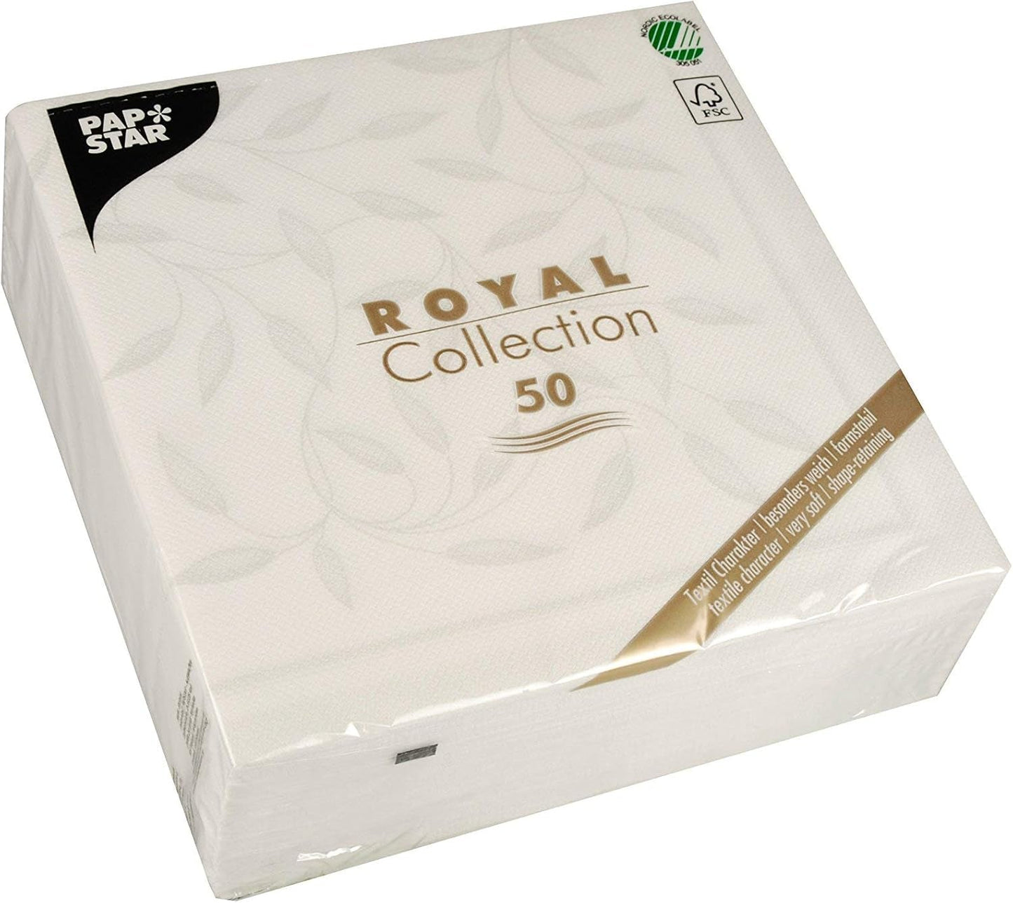Papstar, 50 Servietten „ROYAL Collection“ 1/4 Falz 40 cm x 40 cm weiß „New Mediterranean“, #11652