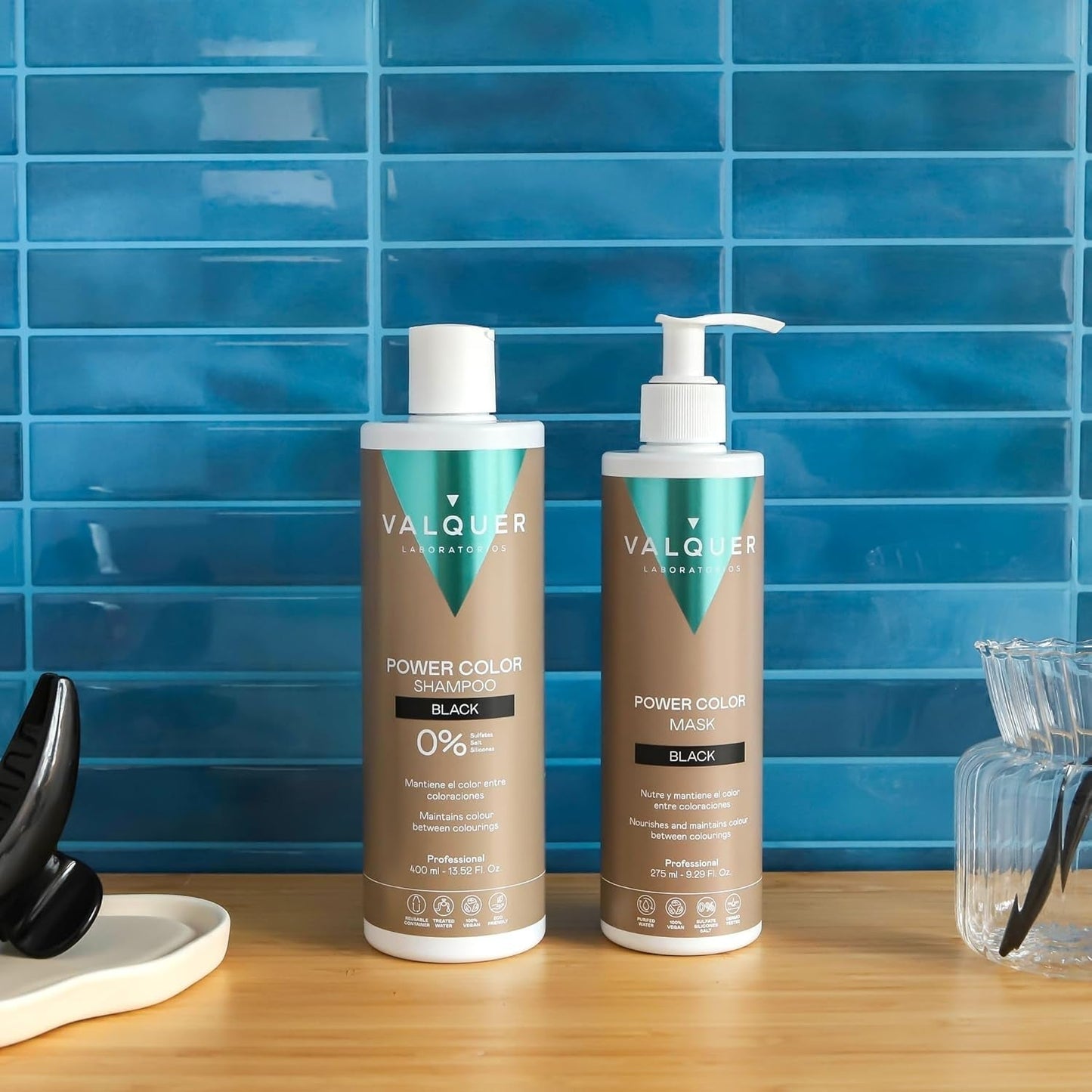 Valquer Power Color Mask vegane und silikonfreie Formulierung Verleiht Haarfarbe 290 ml Schwarz Haarmaske Naty Shop