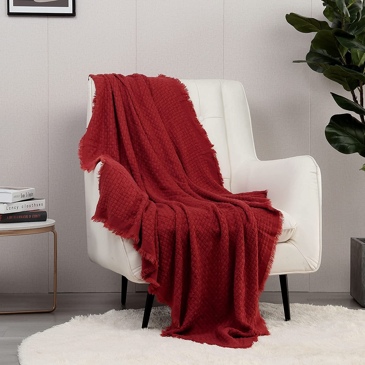 CREVENT Rost-Strickdecke für Couch, Couch, Stuhl, Bett, Heimdekoration, weich, warm, gemütlich, leicht, Frühling, Sommer, Herbst (127,8 x 152,4 cm, Karamell/Braun/Gebranntes Orange). CREVENT Betten und Decken, Rot