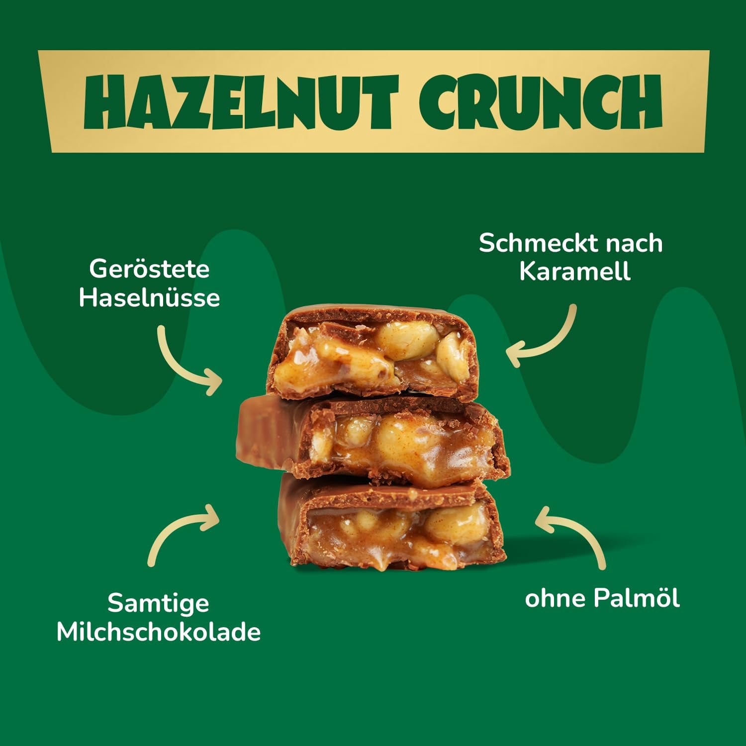 Karamell-Haselnuss-Schokoriegel voraus | 12 Schokoriegel x 35 g ohne Zuckerzusatz | 1,9 g Zucker pro Riegel | Knuspriger Haselnuss- und Karamellgeschmack | Low-Carb-Süßigkeiten | Kein Palmöl
