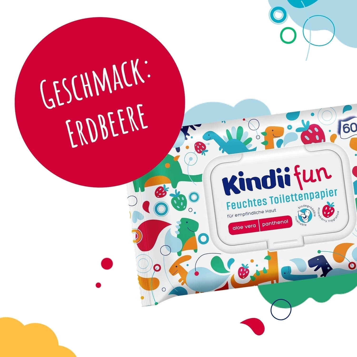 Kindii Fun Nasses Toilettenpapier – (10 x 60 Stück) Nasses Toilettenpapier – Kamille, Aloe Vera, pH-neutral, wasserbar, erfrischt den Intimbereich – 600 Stück