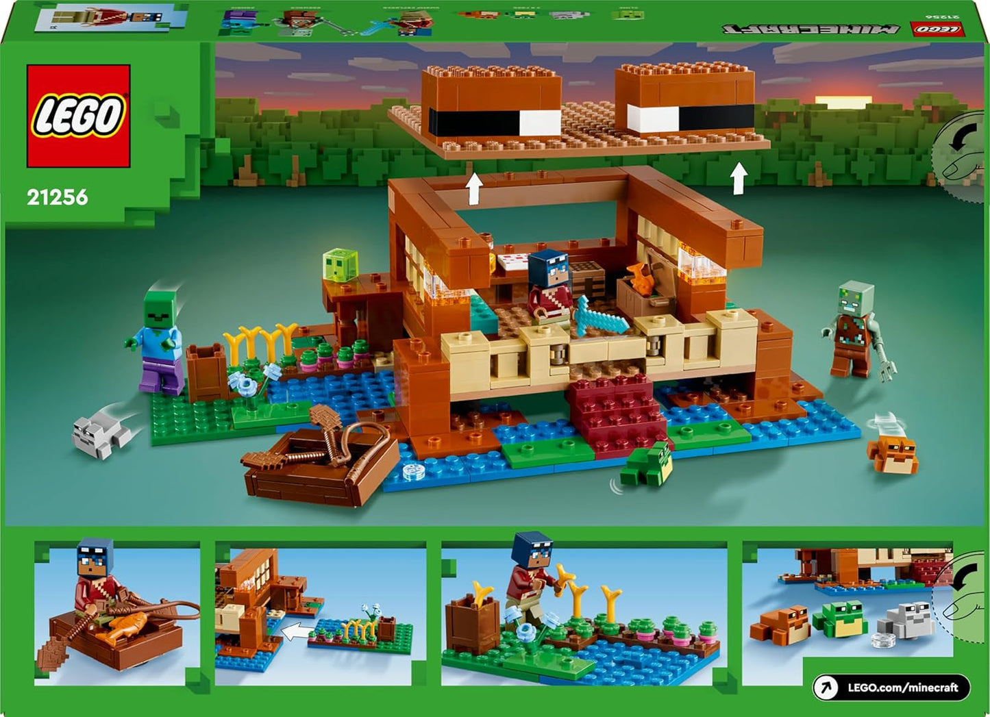 LEGO Minecraft Das Froschhaus, Spielzeughaus mit Figuren wie Zombie, Schleim und Ertrinkender, plus Zubehör wie Spielzeugboot und Werkbank, Geschenk für Jungen und Mädchen ab 8 Jahren 21256 Bausets Besuchen Sie den LEGO-Store