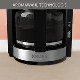 Krups KM3210 Pro Aroma Plus Espressomaschine, 10 Tassen, 1,25 l, Warmhalten für 30 Minuten, sichtbares Wasserstandsfenster, Anti-Tropf-System, schwarz mit Edelstahl-Applikationen