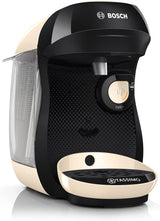 Bosch Tassimo Happy Friendly TAS107E Kapsel-Espressomaschine, 70+ Getränke, für alle Tassen geeignet, Auto-Stop, nachhaltig, perfekte Dosierung, platzsparend, 1400 W, Creme/Schwarz