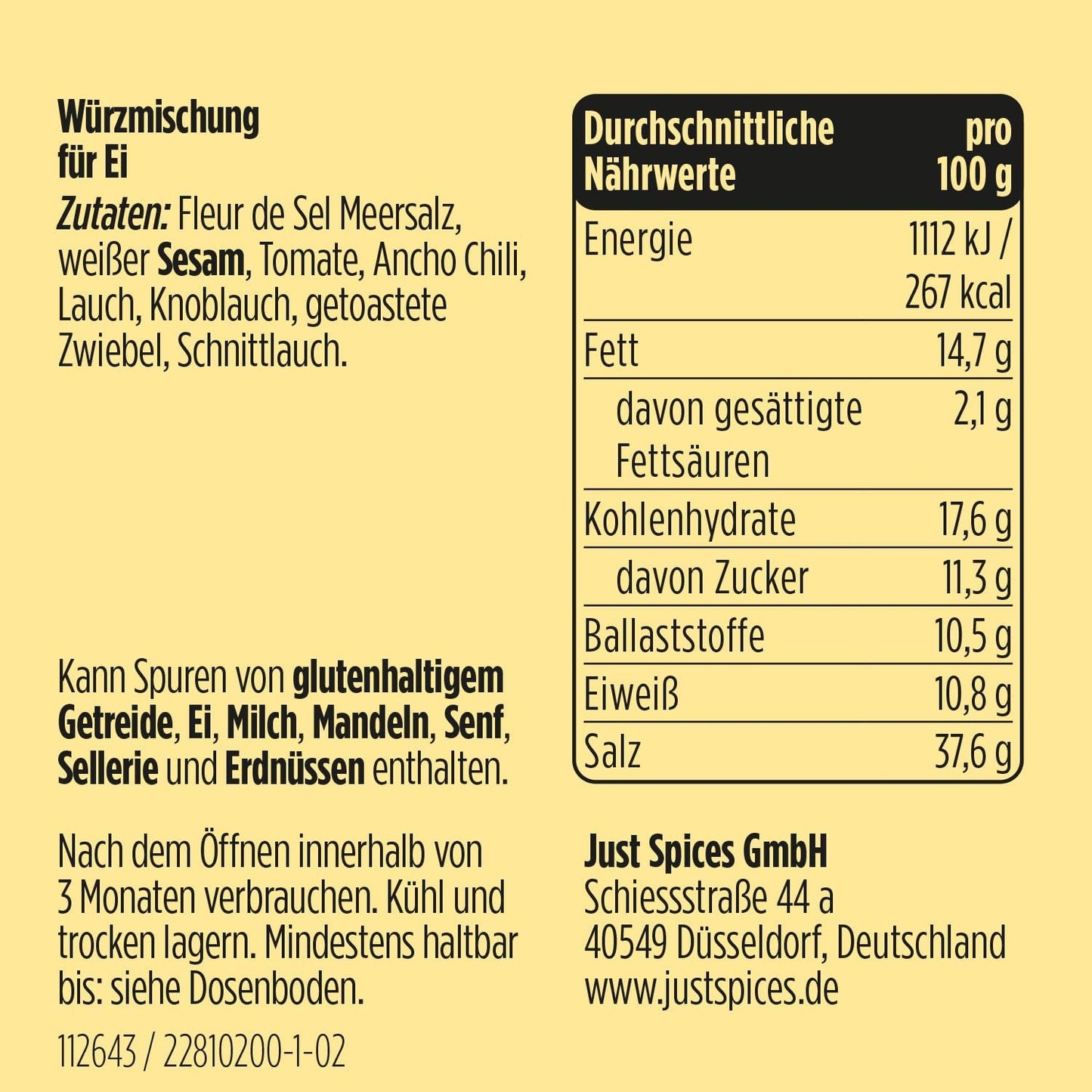 Just Spices Ei Topping I Streue Gesmack auf alle Ei-Speisen vom gekoten Ei bis Spiegelei I Gewürzdose, 55 g