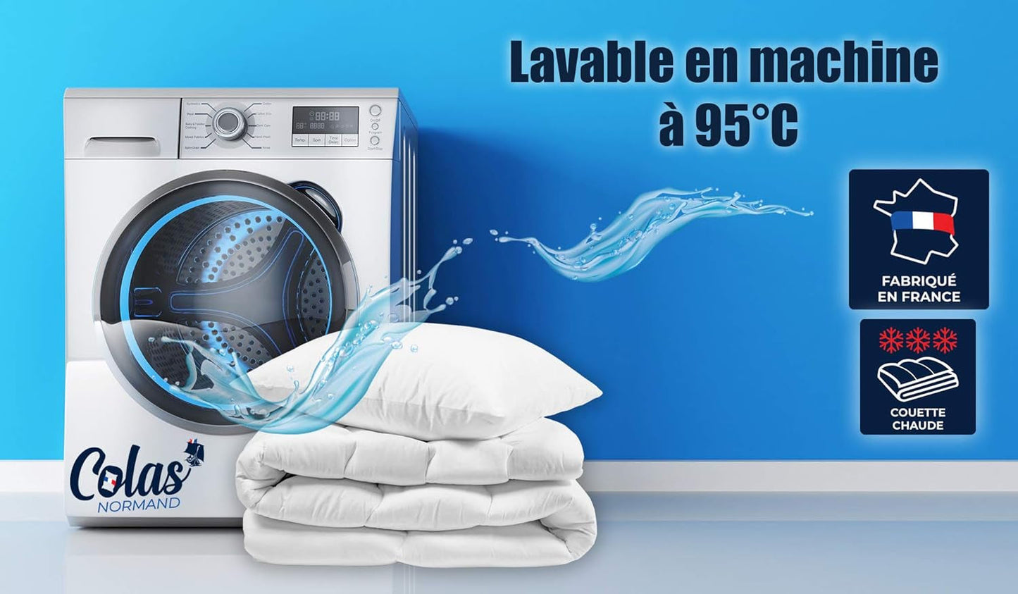 COLAS NORMAND Warme Steppdecke, waschbar bei 95 °C, 240 x 220 cm, langlebig, Mikrofaser, weich, seidig und bequem, hergestellt in Frankreich, weiß Steppdecken und Steppdecken Naty Shop