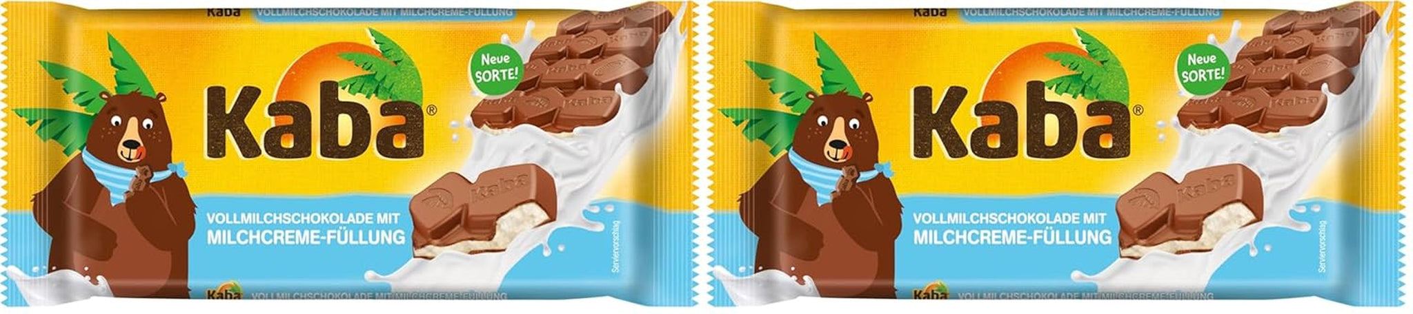 Kaba Vollmilch- und Milchcreme-Schokoriegel mit Schokoladenfüllung, 90 g Riegel, schmelzende Schokolade mit leichter Milchcreme und Kaba Original-Geschmack (2er-Pack)