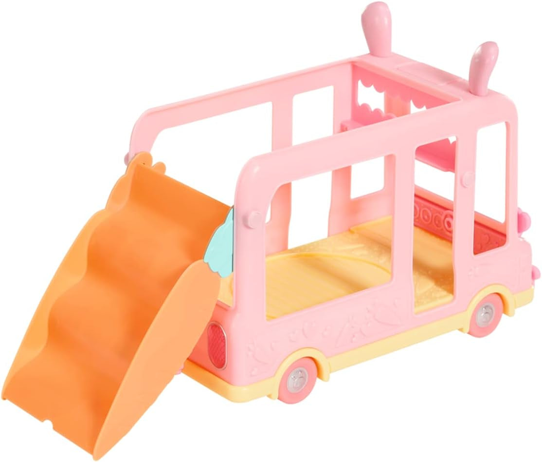 BABY born 904763 Baby Surprise Bus – pinkfarbener Mini-Puppenspielzeugbus mit 2 exklusiven Puppen, Dreifach-Kinderwagen, Schaukel, Karussell, Rutsche und Dreifachschaukel.
