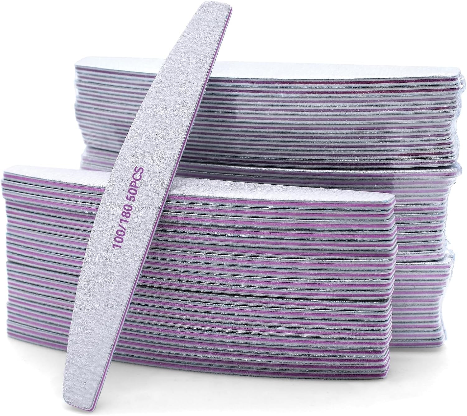 50 Stück Nagelfeile 100/180, Halbmond Nagelfeilen Für Gelnägel, Doppelseitige Nagelfeilen Set, Nagelfeile, Körnung Einweg-Nagelfeile Für Nagelstudios DIY Nail Art Zuhause, Weiß