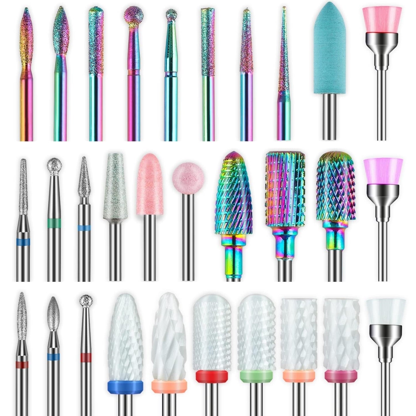 Depvko 30 Stück Nagelfräser Aufsätze Bits, 3/32'' Keramik Bohrer Für Nägel Acryl Diamant-Nagelhaut-Efile-Hartmetall-Retferner Für Zuhause Salon Gel, Maniküre Pediküre-Werkzeuge (Inklusive 3 Etueln)