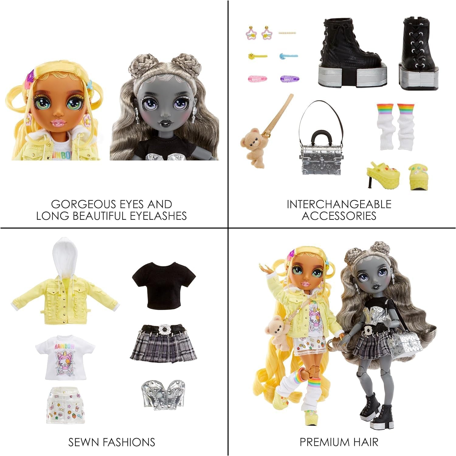Special Edition Rainbow High Shadow High – Madison Twins Sunny und Luna – 2 Modepuppen in gelben und grauen Designer-Outfits, kombinierbar mit Accessoires – für Sammler und Kinder von 4–12 Jahren