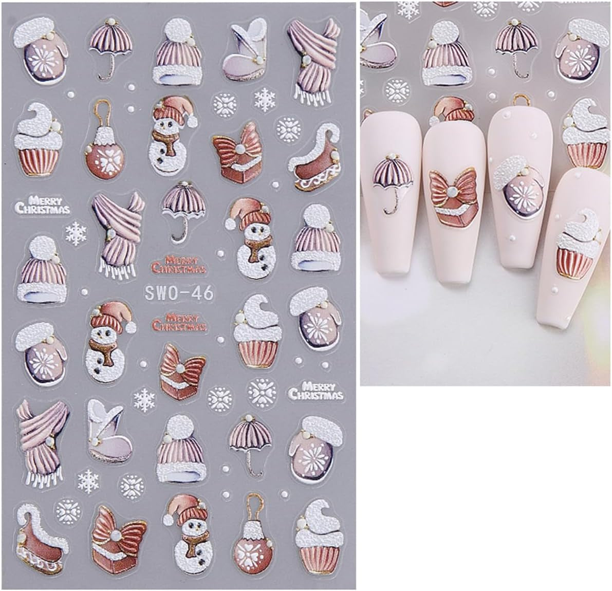 JMEOWIO Nagelsticker Weihnachten 6 Blatt Nail Art Sticker Selbstklebend Nagelaufkleber Schneeflocke Winterurlaub Niedliche Dekoration Nageldesign Zubehör