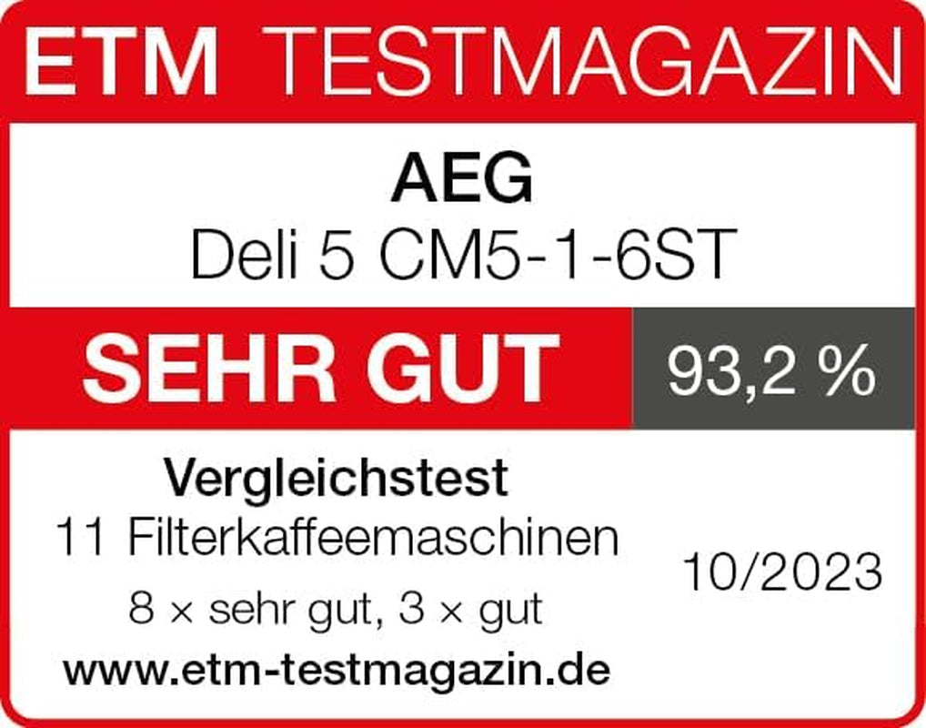 AEG Deli 5 Espressomaschine, 1,5 l, programmierbarer Timer, Warmhaltefunktion, Sicherheitsstopp, Wasserstandsanzeige, optimale Dosierung, Anti-Tropf-Funktion, Edelstahl, CM5-1-6ST