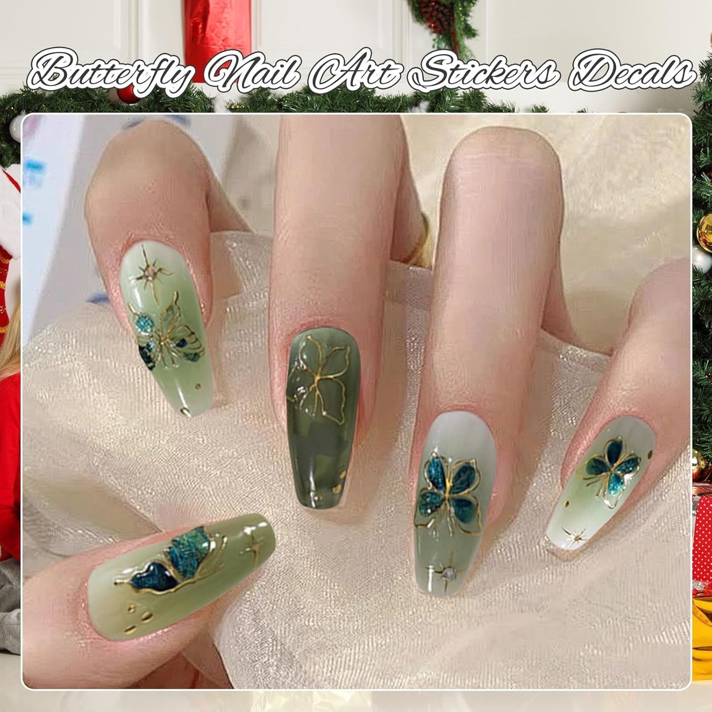 2 Blätter 5D Schmetterling Nagelsticker Selbstklebend, Nagelsticker Gold Rand, Nagel Designing Zubehör, Nail Art Sticker, Schmetterlinge Deko Nagelaufkleber, Nageltattoos