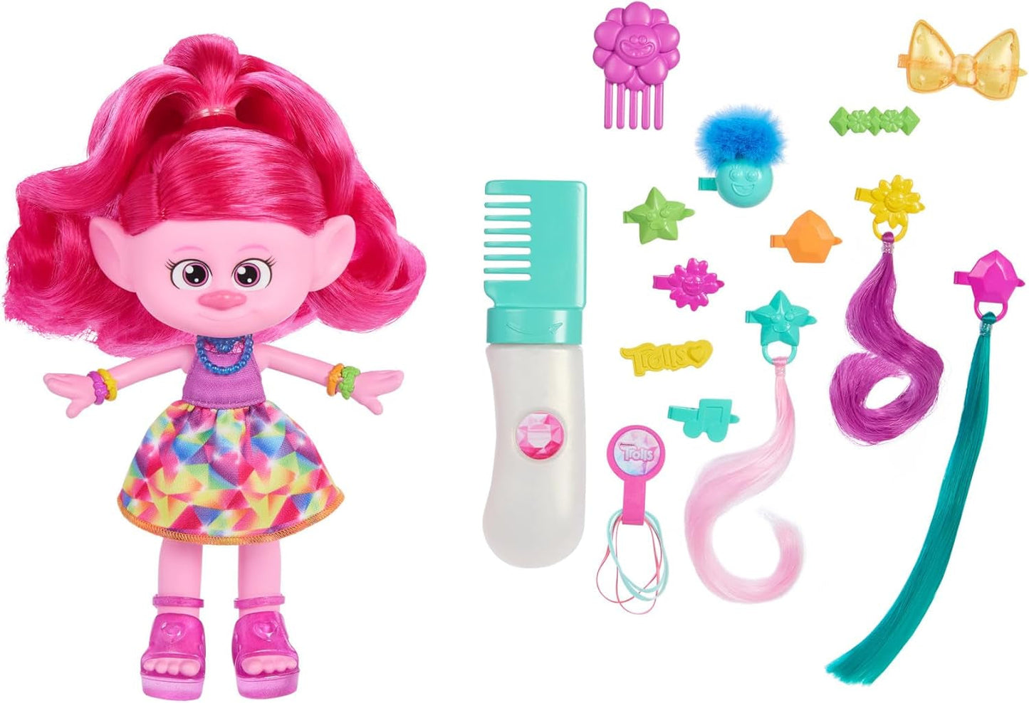 Mattel DREAMWORKS TROLLS Together Strong – Haar-tastische Queen Poppy Modepuppe – 15+ Accessoires, Glitzerkamm, waschbares Glitzergel, ab 3 Jahren, HNF25 Naty Shop Queen Poppy Dolls