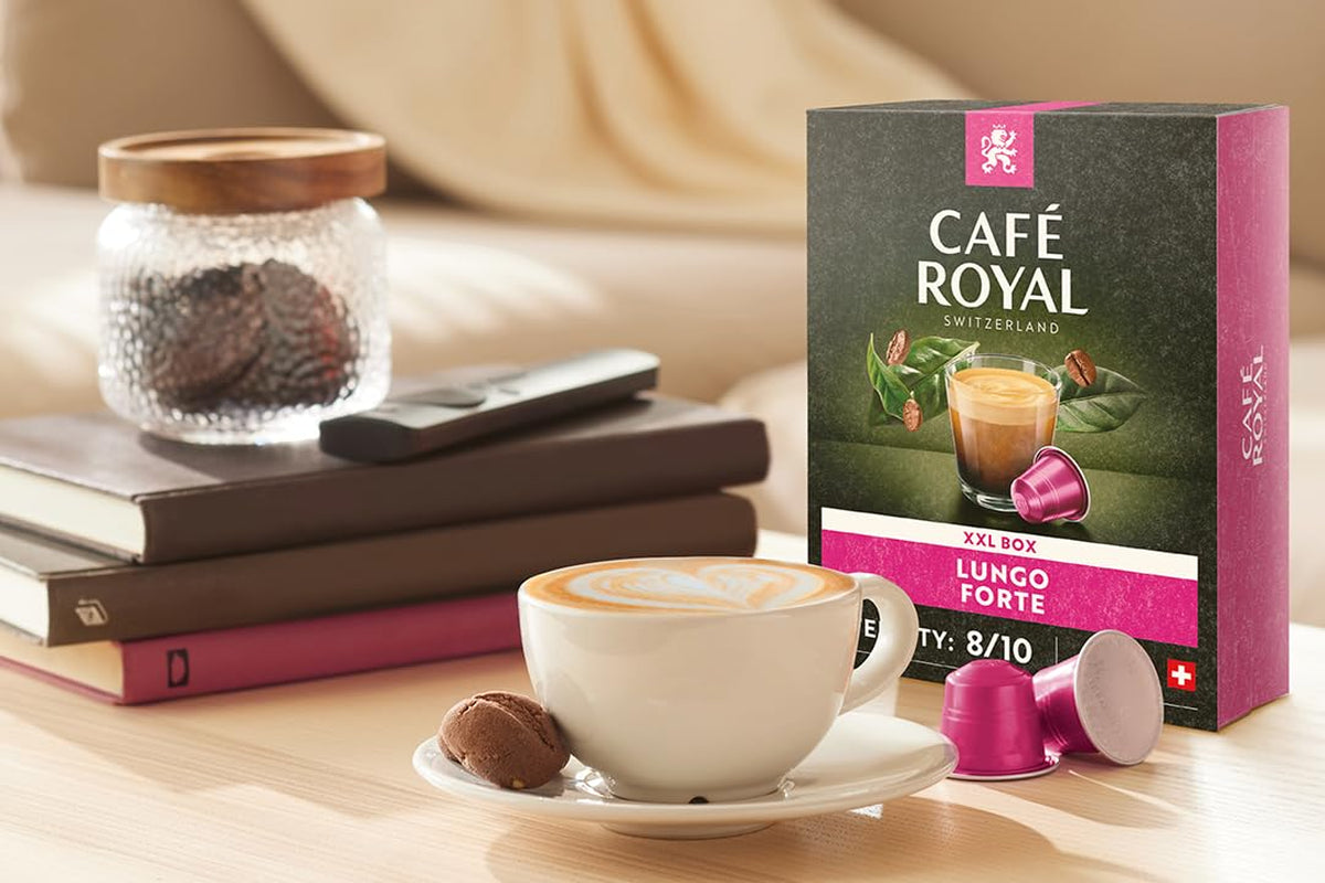 Café Royal Lungo Forte 36 Kapseln für Nespresso Kaffeemaschine – 8/10 Intensität – UTZ-zertifiziert Kaffeekapseln aus Aluminium (Packung mit 2)