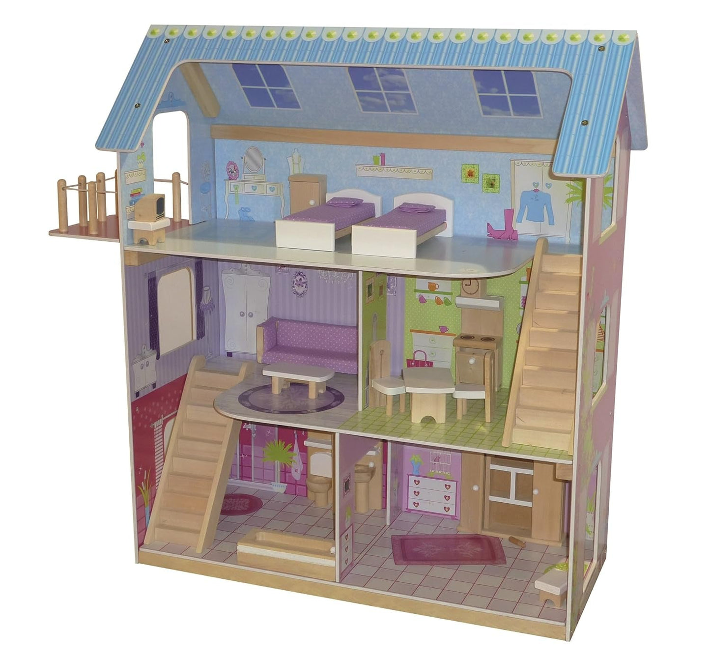 Roba Puppenhaus Puppenhaus mit Möbeln und Puppen Mädchenspielzeug Naturholz Puppenhäuser Naty Shop Pastell