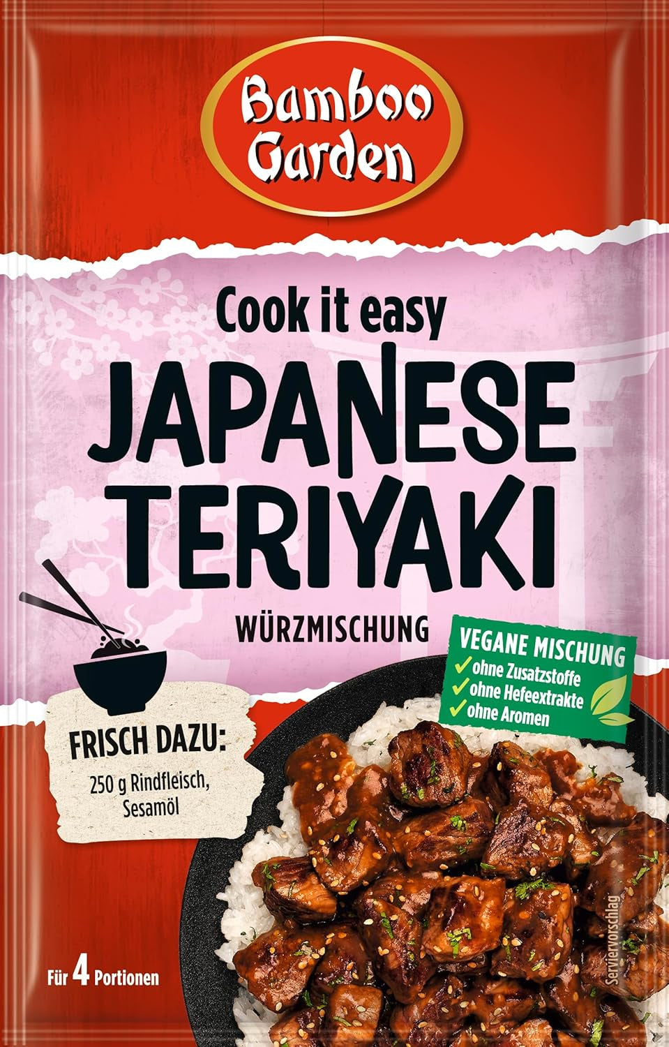 Bamboo Garden - Teriyaki Seasoning Mix, Gewürzmischung für Teriyaki, Für 4 Portionen, Ohne Geschmacksverstärker und Konservierungsstoffe, 1 x 25 g (Verpackungsdesign kann abweichen)