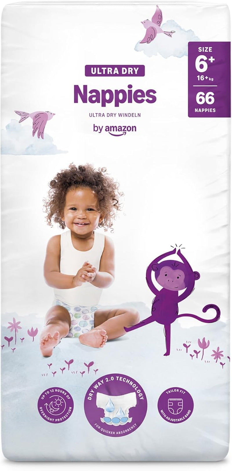 Amazon Ultra Dry Windeln, Größe 1 (2–5 kg) – Monatsbox, Weiß, 96 Stück (2 Packungen à 48 Stück) (ehemals Marke Mama Bear, identisches Produkt)