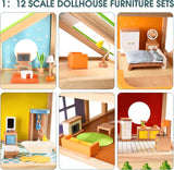 Hape Four Seasons Puppenhaus – preisgekröntes dreistöckiges Puppenhaus aus Holz mit Möbeln, Zubehör, Schiebetreppe und Wendedach für alle Jahreszeiten, für Kinder ab 3 Jahren