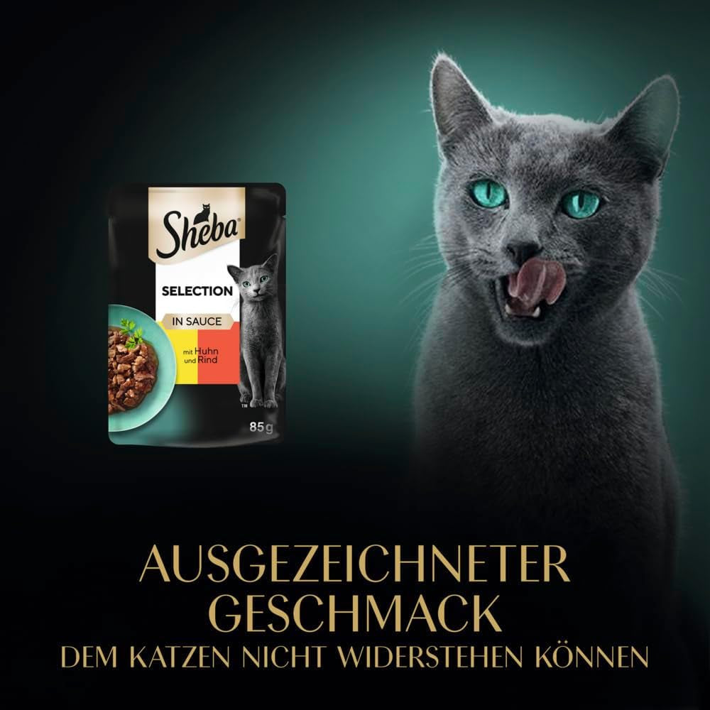 Nassfutter für Katzen Sheba Selection im Portionsbeutel mit Huhn und Rindfleisch in Sauce 28x85g