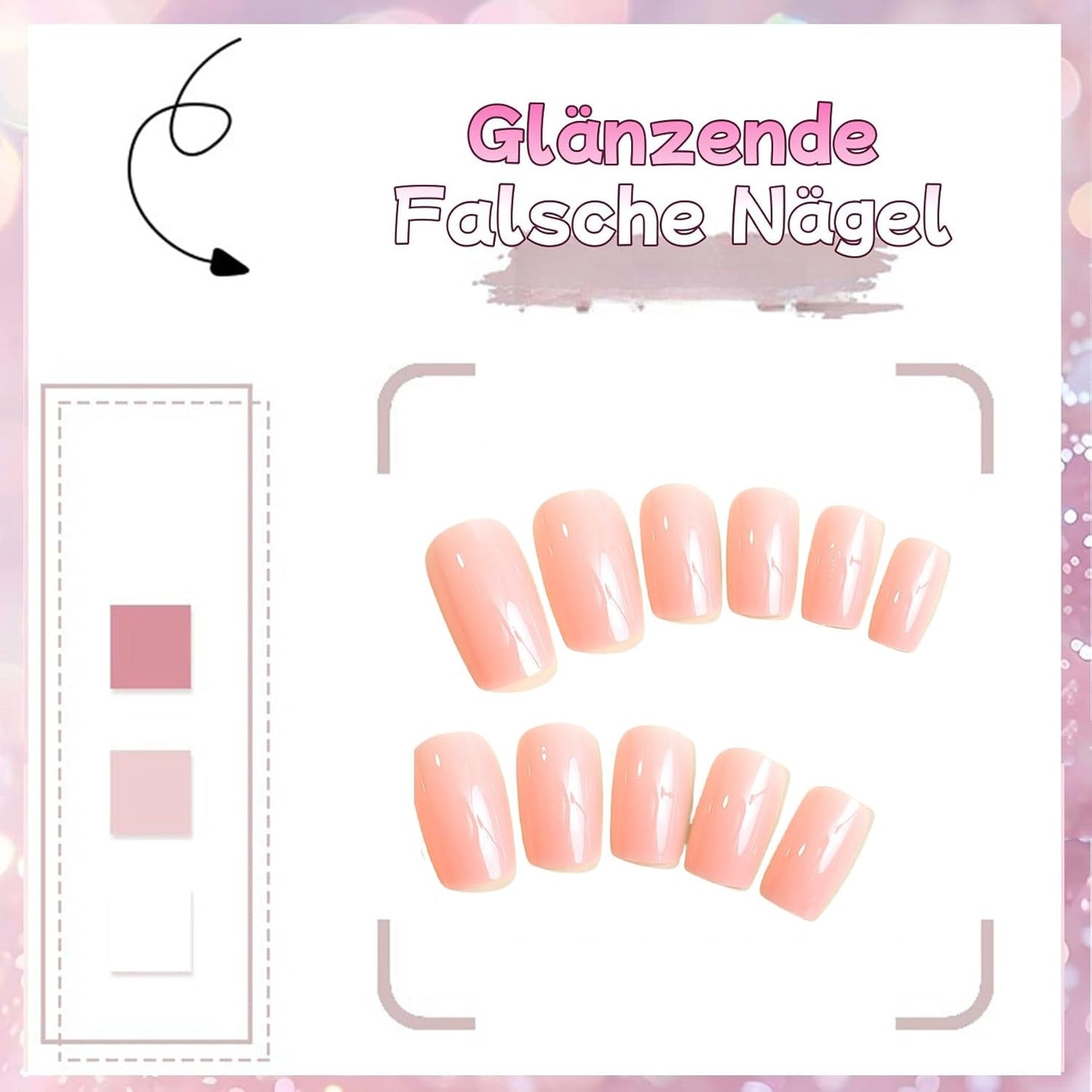 24 Stück rosa einfarbige künstliche Nägel, selbstklebend, neutrale künstliche Nägel, mittelgroß, quadratisch, weiches Gel für Frauen, DIY, vollständige Abdeckung, glitzernde künstliche Nägel