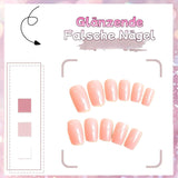 24 Stück rosa einfarbige künstliche Nägel, selbstklebend, neutrale künstliche Nägel, mittelgroß, quadratisch, weiches Gel für Frauen, DIY, vollständige Abdeckung, glitzernde künstliche Nägel
