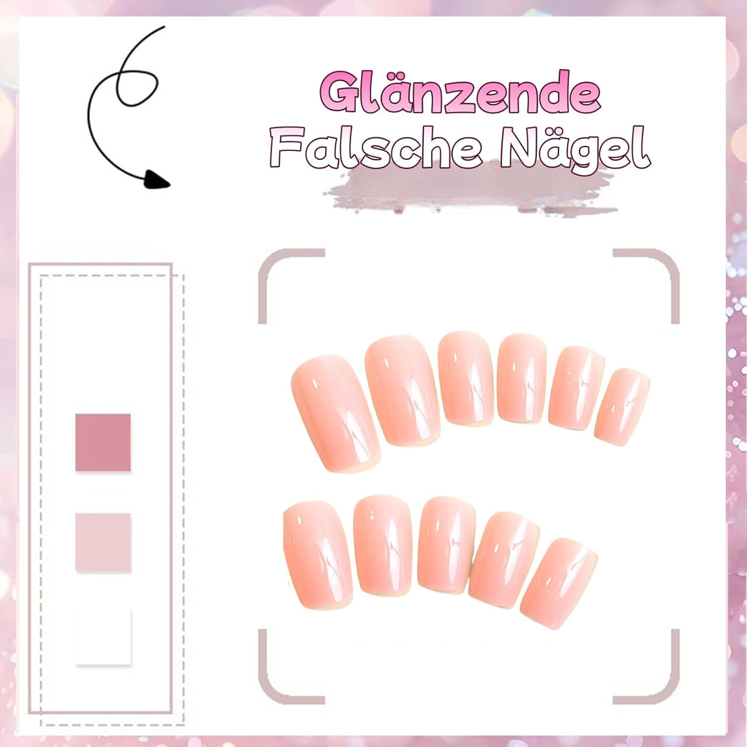 24 Stück rosa einfarbige künstliche Nägel, selbstklebend, neutrale künstliche Nägel, mittelgroß, quadratisch, weiches Gel für Frauen, DIY, vollständige Abdeckung, glitzernde künstliche Nägel