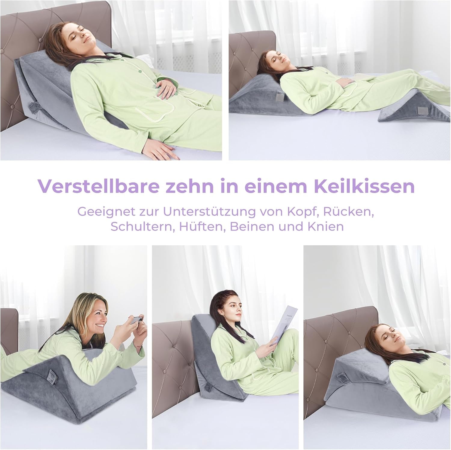 Verstellbares Federkissen aus hochdichtem Schaumstoff, ergonomisches Rückenkissen für Bett und Sofa, Anti-Reflux-Lesekissen zum Schlafen, Spielen, Fernsehen (schwer)
