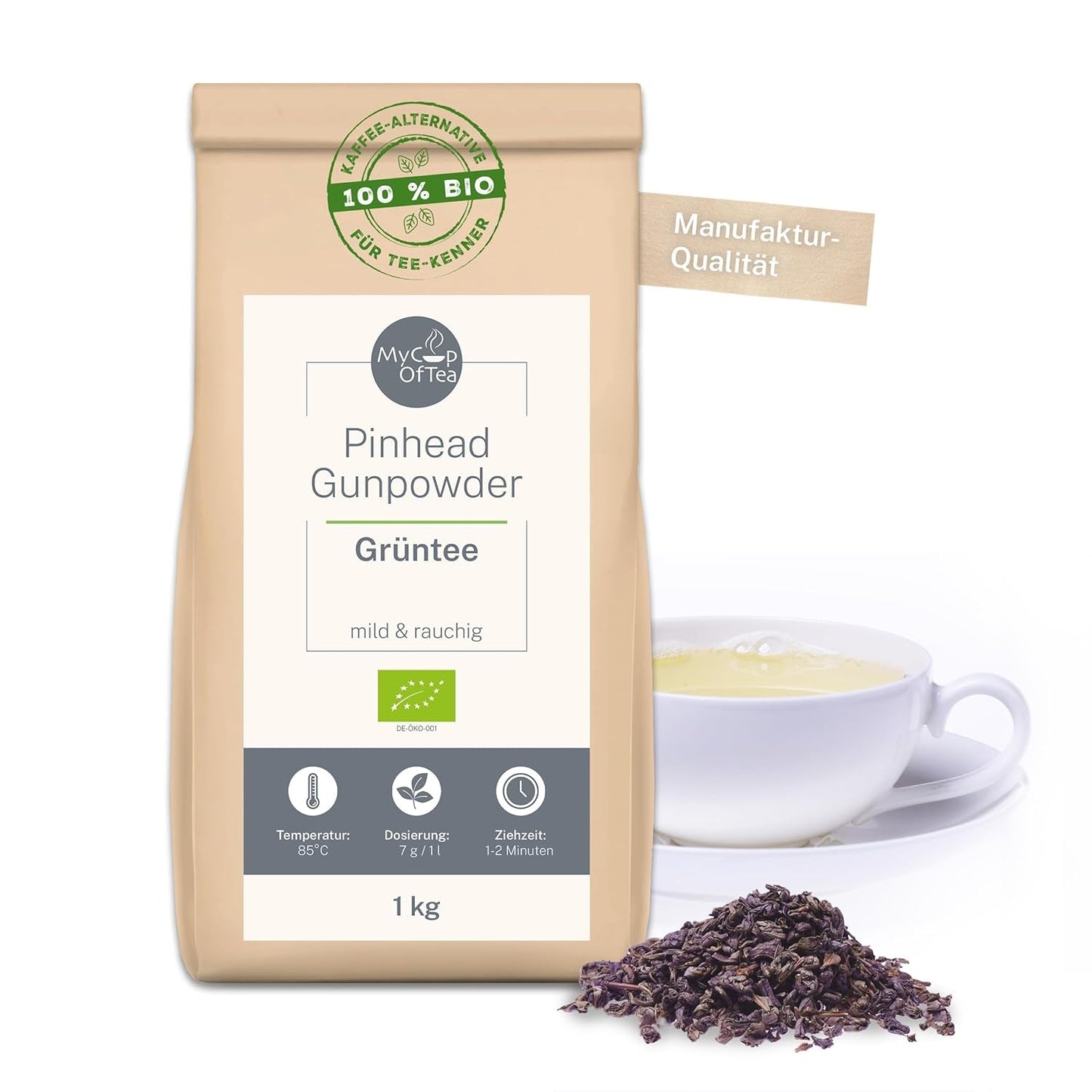 Pinhead Gunpowder Bio-Grüntee Bulk 1kg – Hochwertiger Bio-Grüntee aus China – Leicht rauchiger Geschmack – Für Feinschmecker und Teekenner – Mycupoftea